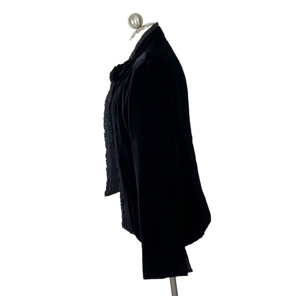Velvet Jacket Size 42 Black Ruffled Collar Made In Italy Elegant Women's Blazer - Picture 3 of 15
